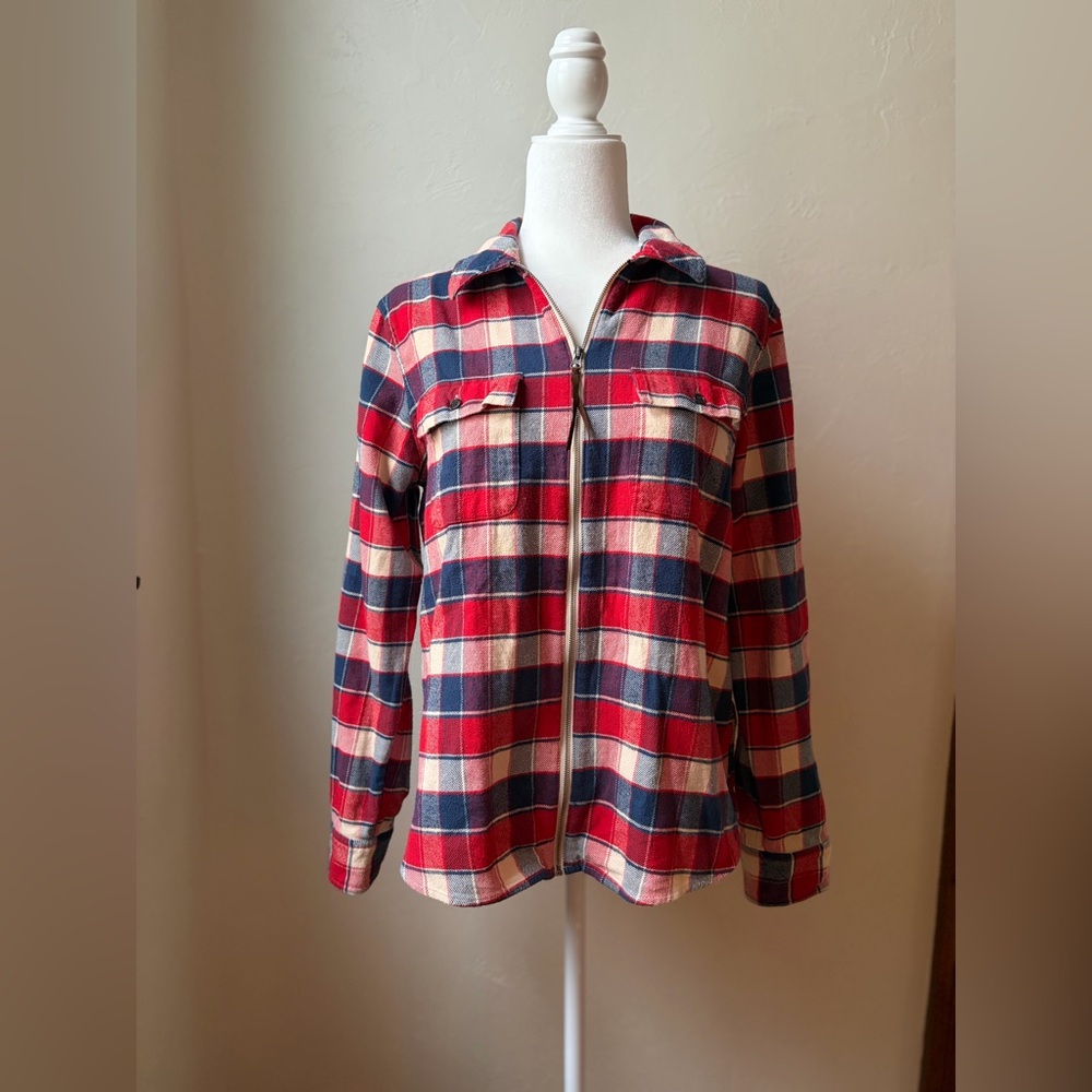 Chaps Plaid Zip Front Flannel Shirt Blue Red Women’s Large